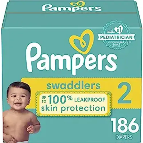 Diapers Size 2, 186 Count - Pampers Swaddlers Disposable Baby Diapers (Packaging & Prints May Vary) - ONE Month Supply (Size 2) - Size 2 (186 Count)