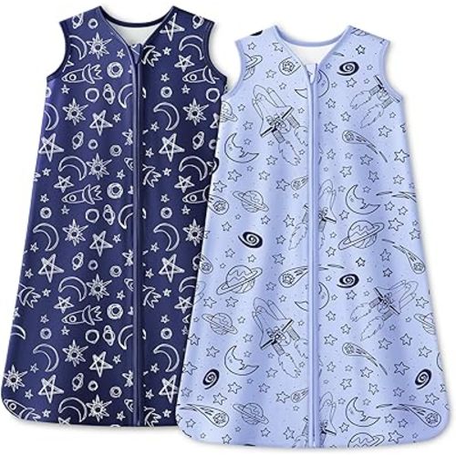 Baby Sleep Sack 0-6 Months 1.0 Tog Baby Wearable Blanket 100% Cotton Sleeping Sack with 2-Way Zipper for Infant Newborn Blue& Green space