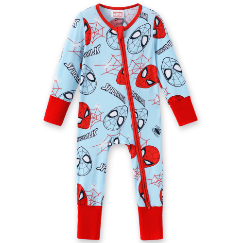 Marve Spider-Man Baby Boys Jumpsuits Bamboo Viscose Zip Footed Rompers with Hand and Foot Covers Shower Gifts Newborn3-6 Months