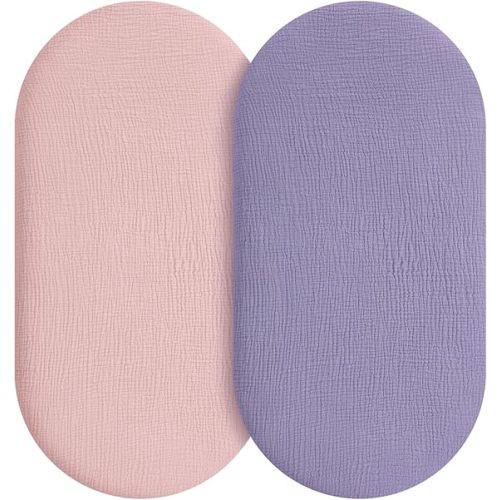 Muslin Bassinet Sheets Boy Girl, 100% Cotton Fitted Bassinet Sheet Set 2 Pack Bassinet Mattress Sheets Universal Fit for Rectangle, Round, Oval, Hourglass Mattress, Soft Breathable