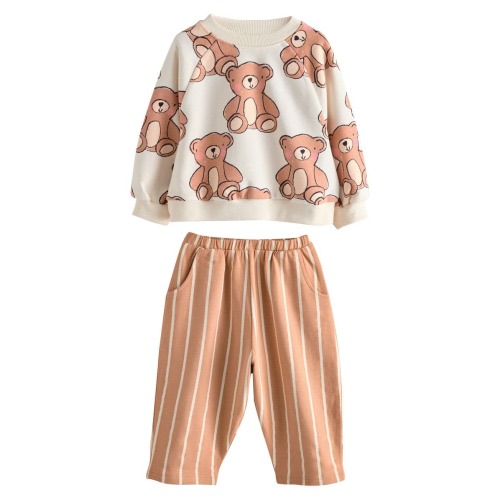 Kids' Bear Sweatshirt & Striped Sweatpants Set - Size 1.5-2T