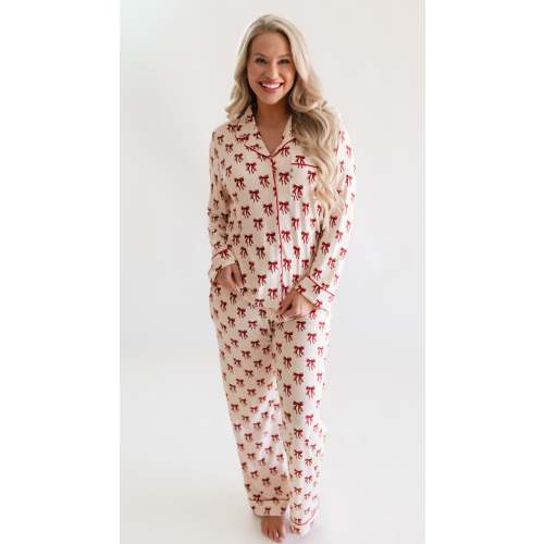 Women's Button Up Set In Christmas Bows