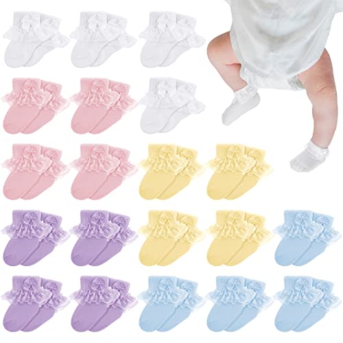 Sintege 20 Pairs Preemie Socks Baby girls Lace Ruffle Cotton Newborn Premature Socks for Preemie Girls Boys