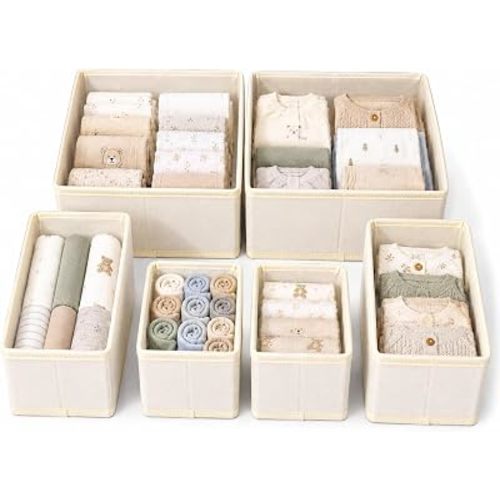 6 Pack Baby Clothes Organizer, Dresser Drawer Organizer for Baby Clothes, Foldable Fabric Closet Drawer Storage Bins, Dresser Dividers for Bras, Socks, Ties & Scarves