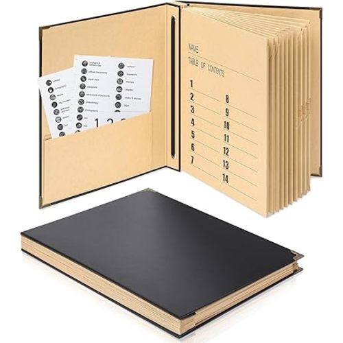 Marspark Folio Important Document Organizer with Labels, Expanding File Folder, Family Document Organizer Binder for Important Papers, Letters, Photos, Passports, Black
