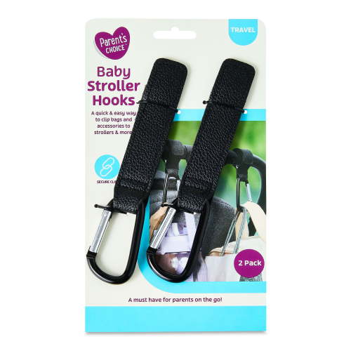 Parent's Choice Stroller Hooks Organizer Clips 2Pack Black for Hanging Bags