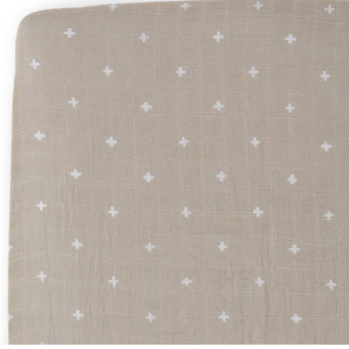 Little Unicorn Premium Crib Sheet | Breathable & Super-Soft Muslin Fabric (Taupe Cross)