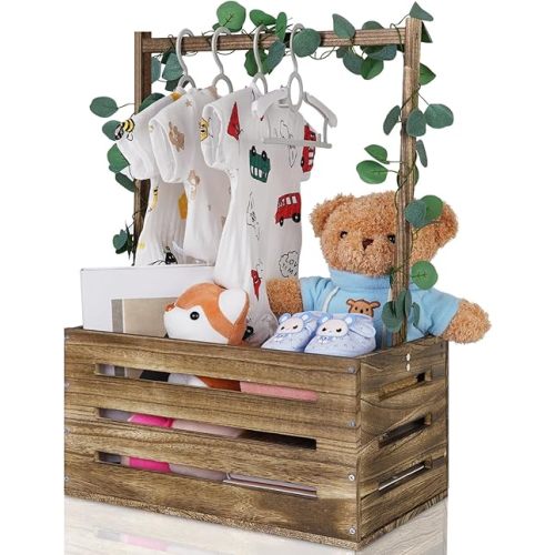 Wooden Baby Shower Crate Closet, Baby Basket with Handle, Personalized Baby Gifts Basket, Storage Basket, Newborn Boy Girl Welcome Gift for New Mom Parents
