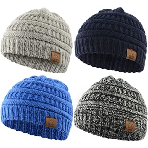Durio Soft Warm Knitted Baby Hats Caps Cute Cozy Chunky Winter Infant Toddler Baby Beanies for Boys Girls
