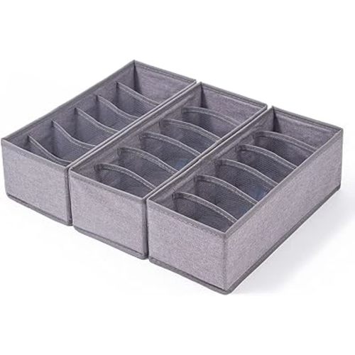 Qozary 3 Pack Sock Underwear Drawer Organizer Dividers, Collapsible Cabinet Closet Storage Boxes for Clothes, Socks, Lingerie, Underwear, Tie, Belt, Baby, Bedroom