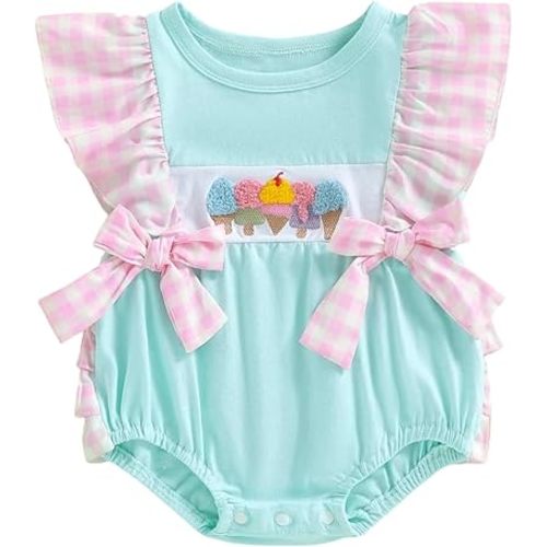 Newborn Outfits Baby Girl Clothes Summer Fly Sleeve Floral Embroidery Romper Ruffle Bodysuit Jumpsuit One Piece
