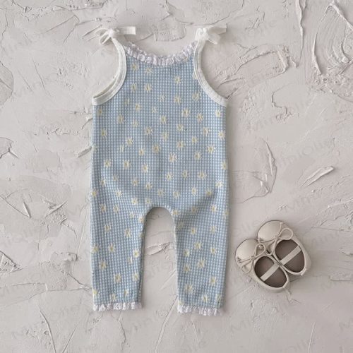Baby Blue Flower Waffle Cute Overalls
