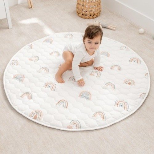Premium Play Mat - Soft and Comfortable Kids & Toddler Play Mat with Non-Slip Bottom By Comfy Cubs - Rainbow, Round 48"