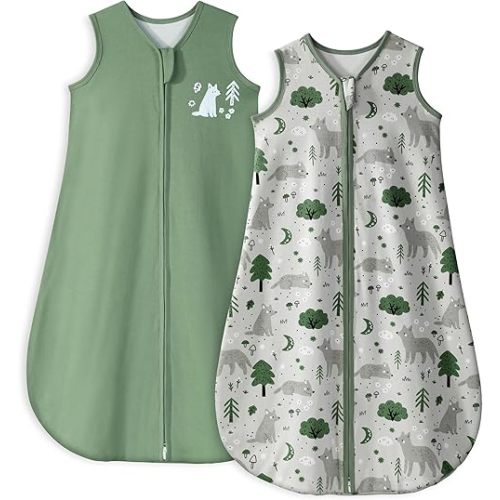Yoofoss Baby Sleep Sack 12-18 Months TOG 1.0 Baby Wearable Blanket, 2 Pack 100% Organic Cotton Infant Toddler Sleeping Sack 2-Way Zipper Lightweight Sleep Sack