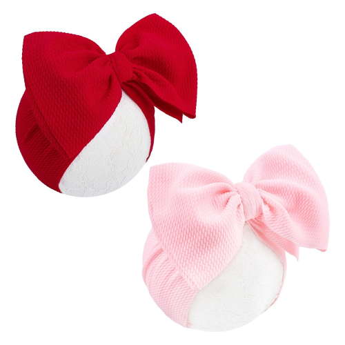 2PCS Baby Girl Headbands - Red Bow Pink Toddler Headband, Nylon Hair Bows Accessories for Newborn Girls Infants 0-6 Months