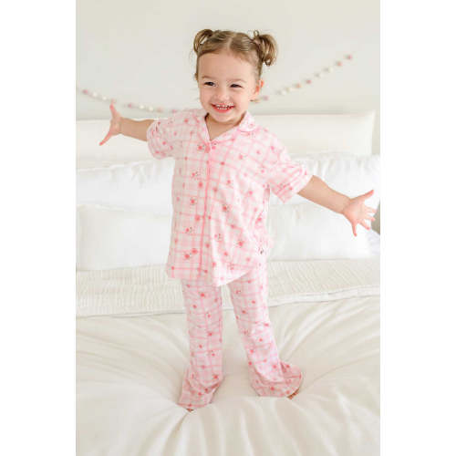 Girls' Two Piece Bamboo Flare Lounge Set in Primrose Plaid | Caden Lane