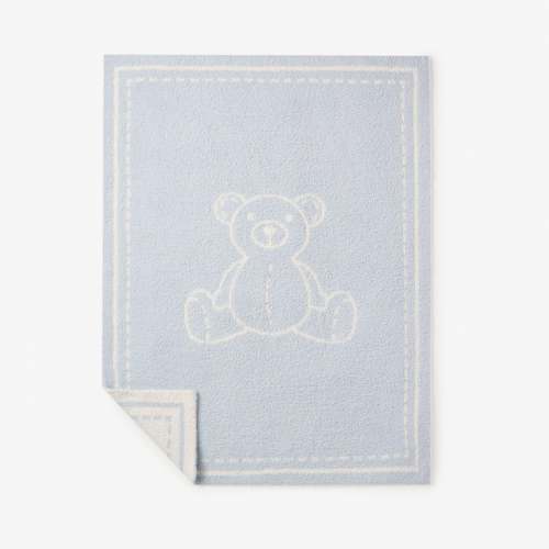 Pale Blue Teddy Bear Feather Knit Baby Blanket – Elegant Baby