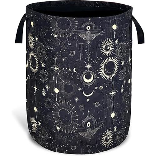 Gothic Sun Moon Stars Laundry Basket Foldable Oxford Cloth With Handle Portable Colorful Storage Basket Organizer Suitable For Laundry Room/Bedroom/Living Room/Children'S Room (18.9 X 16.5 Inch)