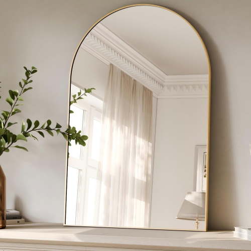 YVANLA 30"x20" Arched Bathroom Mirror Wall Mounted Mirror with Aluminum Alloy Frame, Gold