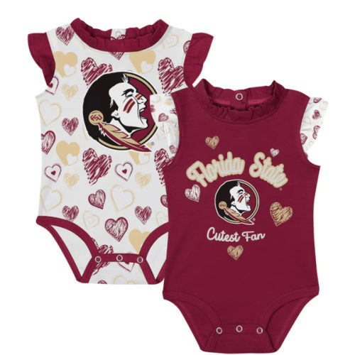 Florida State Seminoles Girls&nbsp;Newborn Happy Hearts  2-Pack Bodysuit Set - Garnet