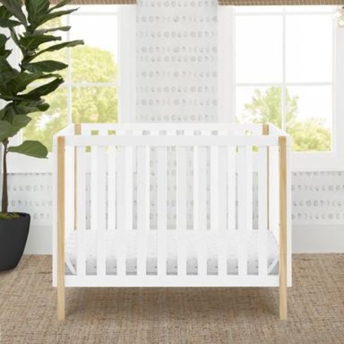 Delta Children Gio Mini Crib with 2.75" Mattress Included - Bianca White/Natural