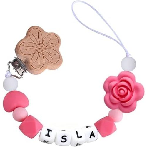 Personalized Flower Pacifier Clip Custom Baby Name Personalized Baby Gift Flower Pacifier Holder Beech Wooden Clip (Style 1)