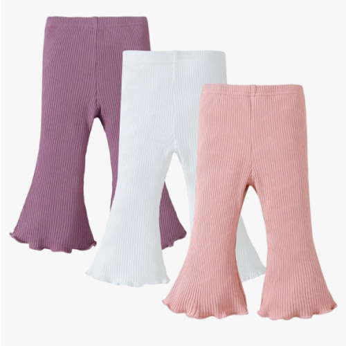 SOBOWO Baby Girl Flare Pants 3 Pack Toddler Solid Ribbed Ruffle Bell Bottoms Pants Trousers Fall Outfits