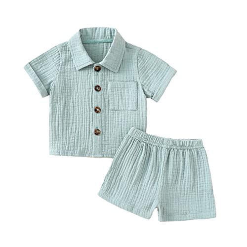 Baby Boys Clothes Set Toddler Infant Boys Button-down Shirt Tops + Cotton Gauze Shorts Summer Outfit 2PCS with Pockets