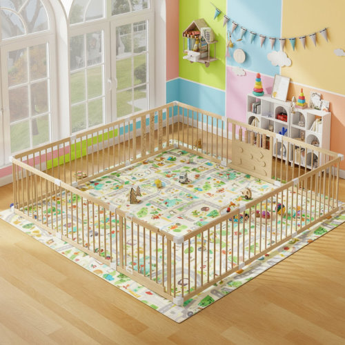 CHOSHOME Natural Pine Wood Baby Playpen | Wayfair