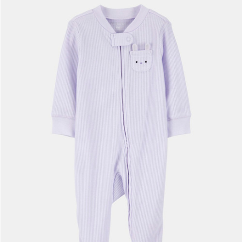Baby Girl Bunny 2-Way Zip Ribbed Sleep & Play Pajamas - Purple | Carter's