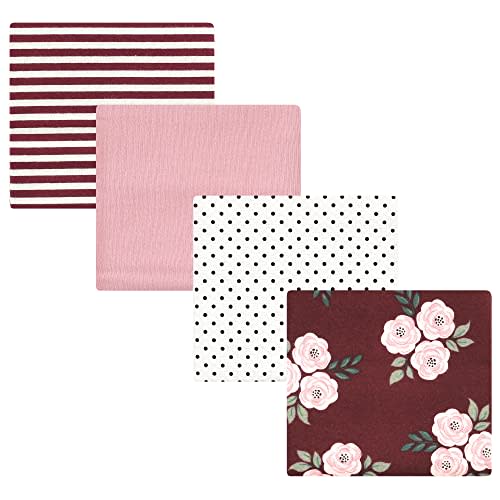 Hudson Baby Unisex Baby Cotton Flannel Receiving Blankets, Burgundy Floral, One Size