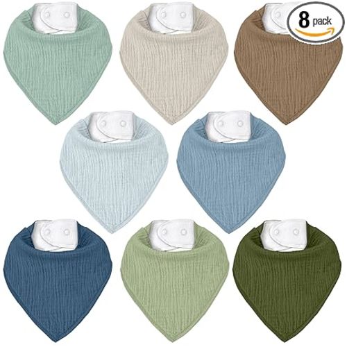 Muslin Baby Bibs 8 Pack, Baby Bandana Drool Bib for Drooling and Teething, 100% Cotton Soft Absorbent for Girls Boys Fresh Hues