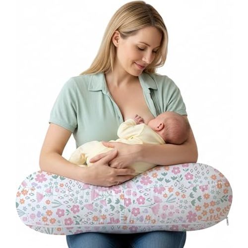 Little Grape Land Nursing Pillow for Breastfeeding, Ergonomic Feeding Pillow with Removable Cover, Baby Feeding Pillow with Hidden Zipper Guard and Supportive Breathable Filling, Floral, Original