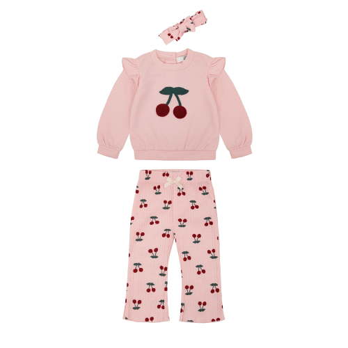 Wonderluxe Baby Girls' Long Sleeve Sweatshirt and Pant, 3-Piece Set, Sizes 0-3M-24M