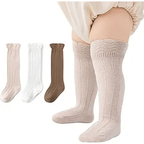 Zando Baby Girls Knee High Socks 3-Pack, Soft Cotton Long Tube Ruffle Socks for Preemie Infant Newborn Toddler 0-3T