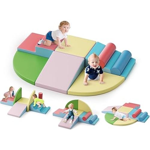 Lischwert Foam Climbing Blocks for Toddlers 1-3, 8pcs Soft Play Set with Crawling Exploration Toys, Indoor Outdoor Infant Safe Blocks for Baby Gym Toddler Playground