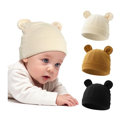 ZURLEFY Cotton Newborn Hats for Unisex, Bear Ears Baby Girl Boy Beanie Hat for Newborn, Infant, Toddler Cap