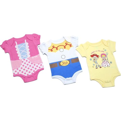 Magic Threadz Disney Clothes Baby Girls 3-Pack Bodysuits – Minnie Mouse, Princess & Toy Story Newborn Outfit Set (0M–9M)