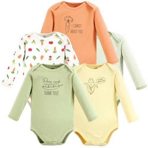 Touched by Nature Organic Cotton Long-Sleeve Bodysuits, Peas And Thank You, 6-9 Months