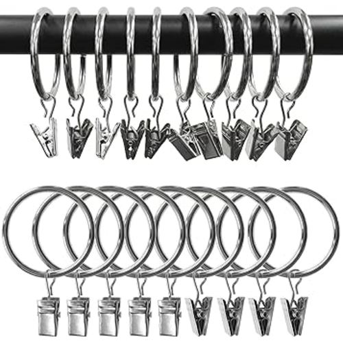 100 Pack Metal Curtain Rings with Clips, Drapery Clips Hooks, Decorative Curtain Rod Clips 1.5 in Interior Diameter, Silver