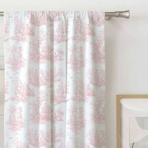 Pink Toile Curtain Set for Bedroom Nursery Cottagecore Room Decor for Girl Coquette Decor Dorm Room Gift Idea Chic Preppy Closet Covering