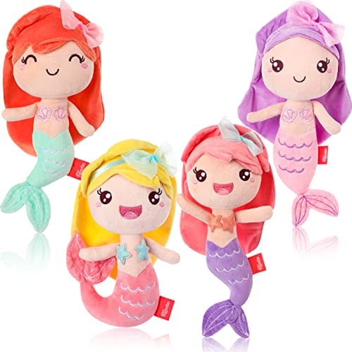 Civaner 4 Pcs Mermaid Princess Plush Toys for Girls Small Mermaid Stuffed Animal Ocean Princess Dolls Sweet Birthday Decorations(Cute Style)