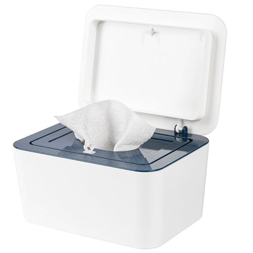 Baby Wipes Dispenser, One-Handed Wipes Container, Dark Blue | Baby Wipes Holder with Non-Slip Base, Keeps Wipes Fresh, Easy to Open, Fits Adults & Babies