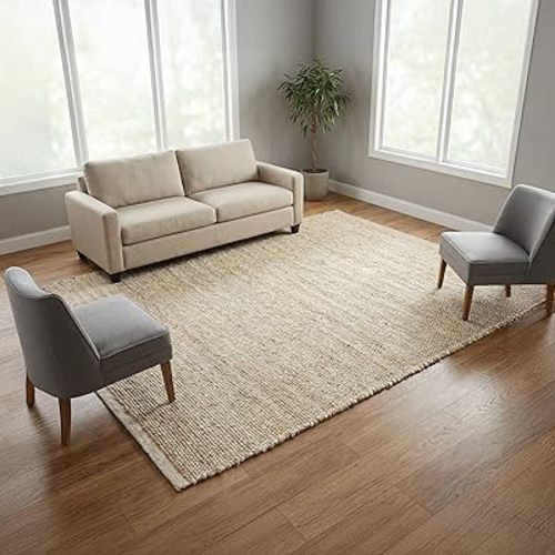 · REDEARTH · Jute Cotton Area Rug - 8'x10' Rectangular Rug, Sustainable Handwoven, Non-Shedding, Soft & Durable – Reversible, Neutral Tones for Home Décor in Living Room, Dining Room, Bedroom