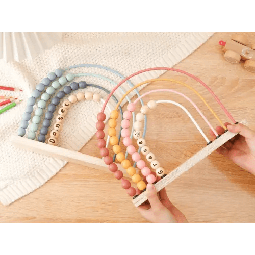 Personalized Wooden Rainbow Abacus, Montessori Educational Toy, Custom Name Beads