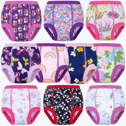 BIG ELEPHANT Toddler Potty Training Pants, Cotton Absorbent Training Underwear for Toddler Girls, 10-pack, 2T