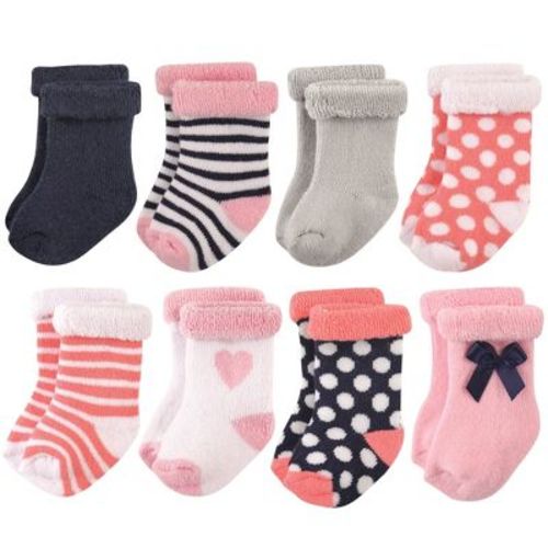 Hudson Baby Infant Girls Cotton Rich Newborn and Terry Socks, Heart, 6-12 Months