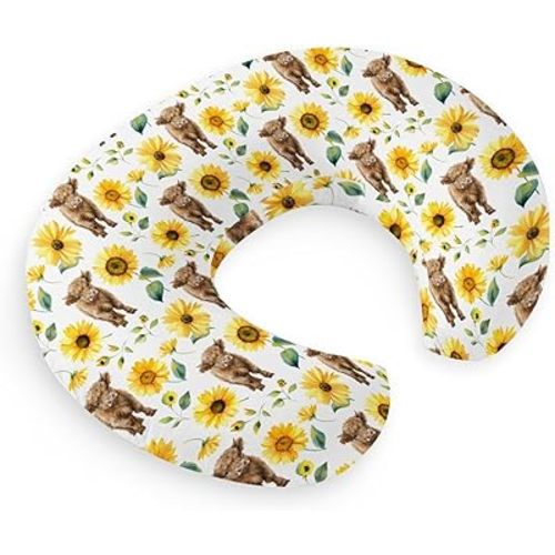 HawSkgFub Highland Cow Sunflower Nursing Pillow Cover for Baby Girl, Western Farm Animal Yak Floral Breastfeeding Pillow Slipcover, long horn cowgirls Nursing Pillowcase for Newborn Infant, Cover Only