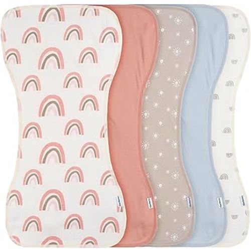 Gerber Baby Unisex Burp Cloths 5-Pack, Pink Rainbows, Size 10.5" x 21"
