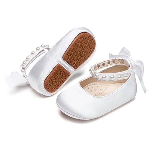 PHIRAMIN Baby Girls Mary Jane Flats - Infant Newborn Walking Shoes Soft Rubber Sole Princess Wedding